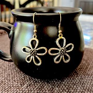 Silver Tone Flower French Wire Earrings